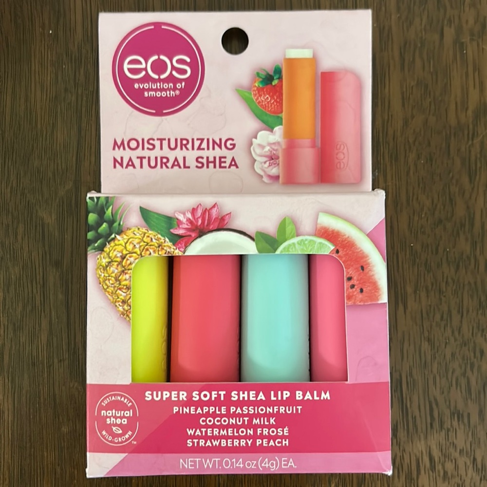 EOS natural shea lip balm, New & never opens, 4 pack, .14 oz/ 4g each